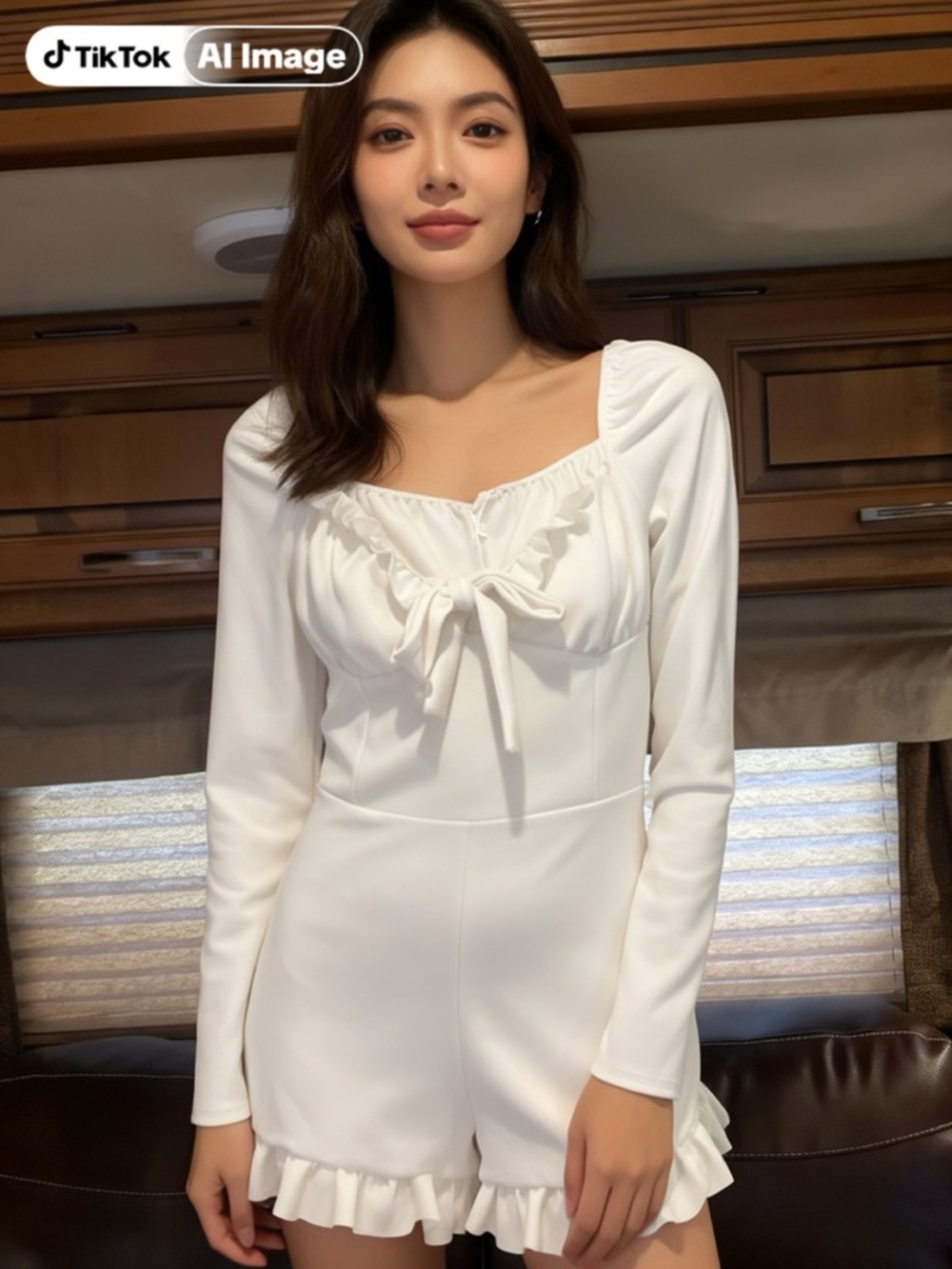 *Missguided White Long Sleeve Ruffle Bow Romper Square Neck Size US 10 - Picture 2 of 4